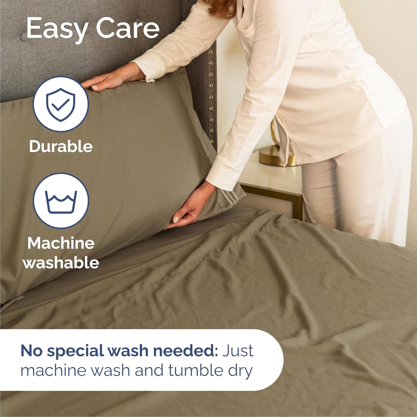 Queen Size 4 Piece Sheet Set - Comfy Breathable & Cooling Bed Sheets Set - Hotel Luxury Bedding for Women, Men, Kids, Teens, Boys & Girls - Deep Pockets, Ultra-Soft, Wrinkle Free - Oeko-Tex - Khaki